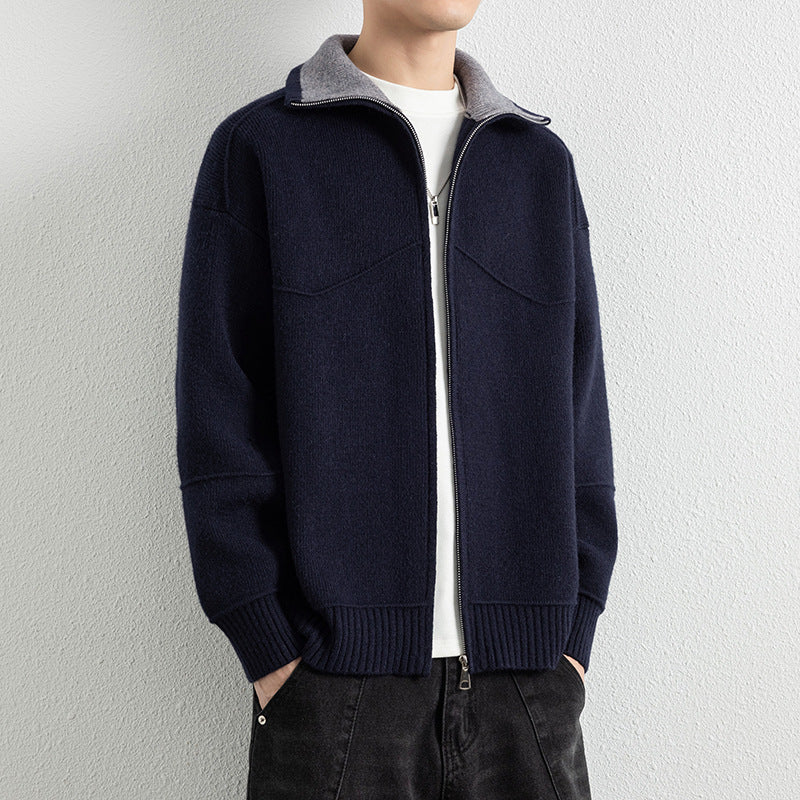 Men's knit zip jacket with contrast collar and ribbed cuffs Mune Fashion