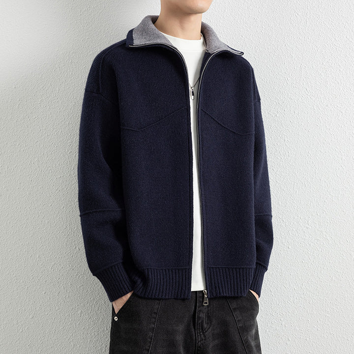 Men's knit zip jacket with contrast collar and ribbed cuffs Mune Fashion