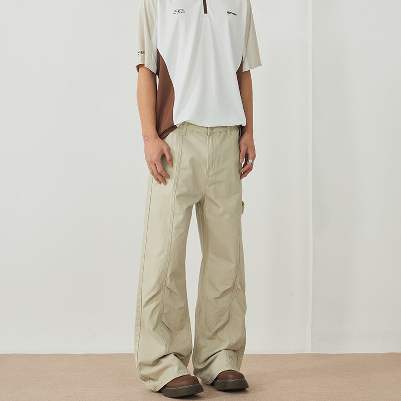 Men's Wide Canvas Cargo Pants in Workwear Style with Carpenter Loop and Straight Leg Mune Fashion