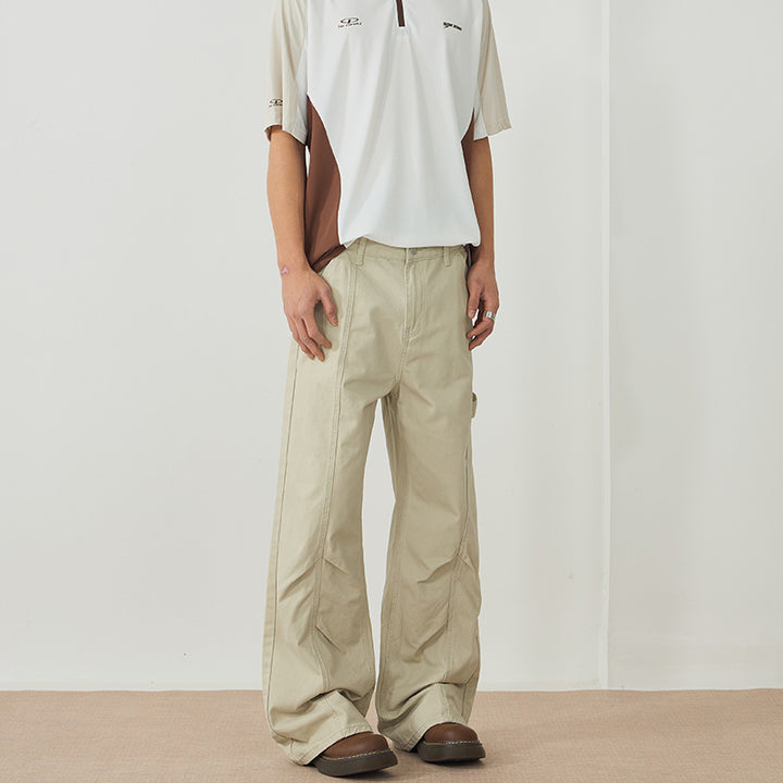 Men's Wide Canvas Cargo Pants in Workwear Style with Carpenter Loop and Straight Leg Mune Fashion