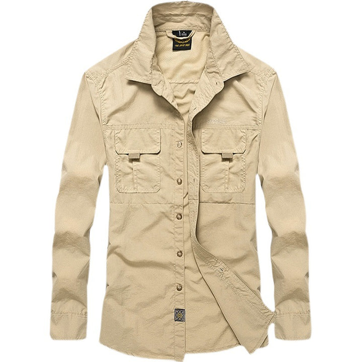 Men's lightweight utility long-sleeve shirt with double chest pockets and continuous button placket Mune Fashion