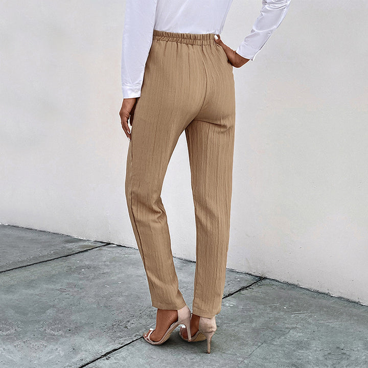 Women's Lightweight Crinkle Pants with High Elastic Waistband, Drawstring and Patch Pockets