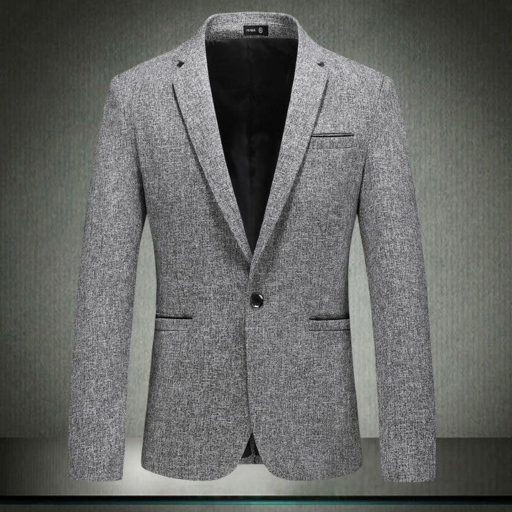 Men's tailored single-breasted blazer made of mélange wool blend with narrow lapels Mune Fashion