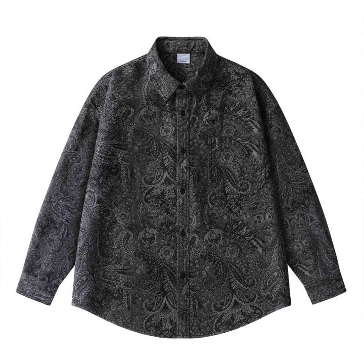 Unisex Oversized Shirt Jacket with Paisley Jacquard, Full Button Placket and Chest Pocket Mune Fashion