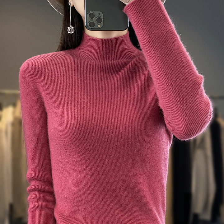 Women's Slim Fine Knit Mock Neck Sweater made of fine Angora Blend Mune Fashion