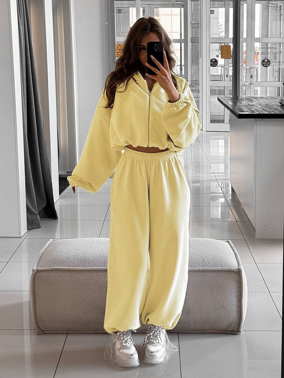 Women nan oversized hoodie jacket with full zip and high waist elastic waistband jogging pants set Mune Fashion