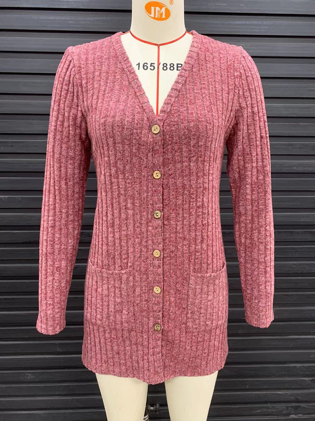 Women Long Cut Ribbed Knit Cardigan with Button Placket and Pocket Mune Fashion