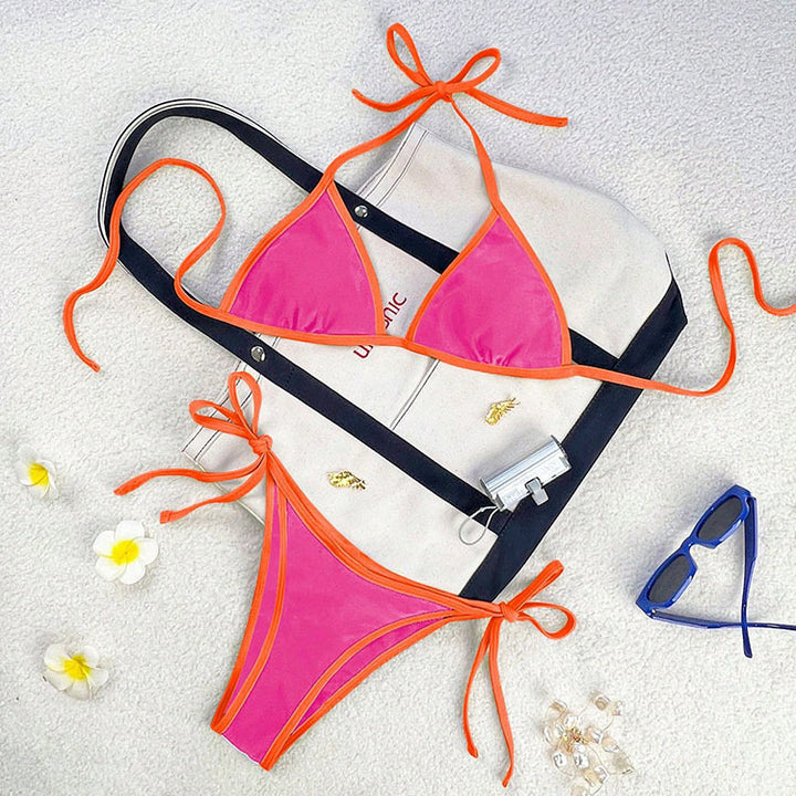 Women triangle bikini with high straps and adjustable side bands Mune Fashion