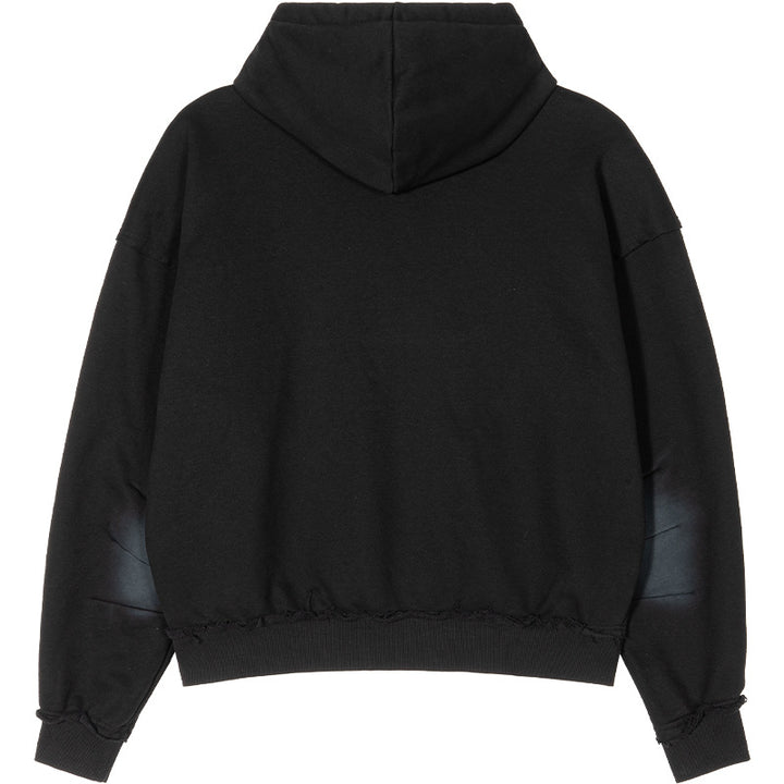 Unisex Oversized Hoodie with Frayed Hem, Kangaroo Pocket and Washed Bleach Effect Mune Fashion