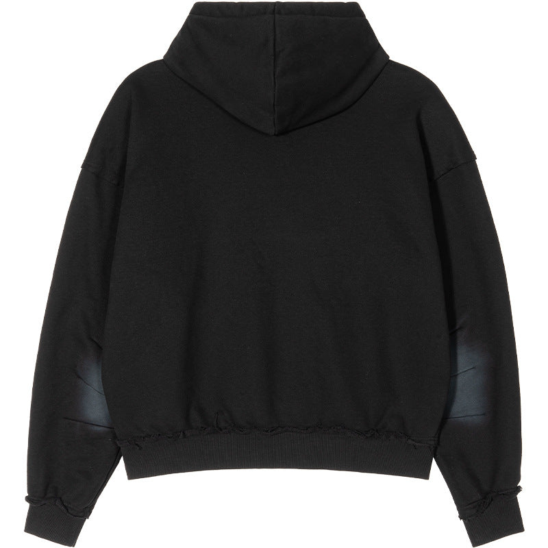 Unisex Oversized Hoodie with Frayed Hem, Kangaroo Pocket and Washed Bleach Effect Mune Fashion