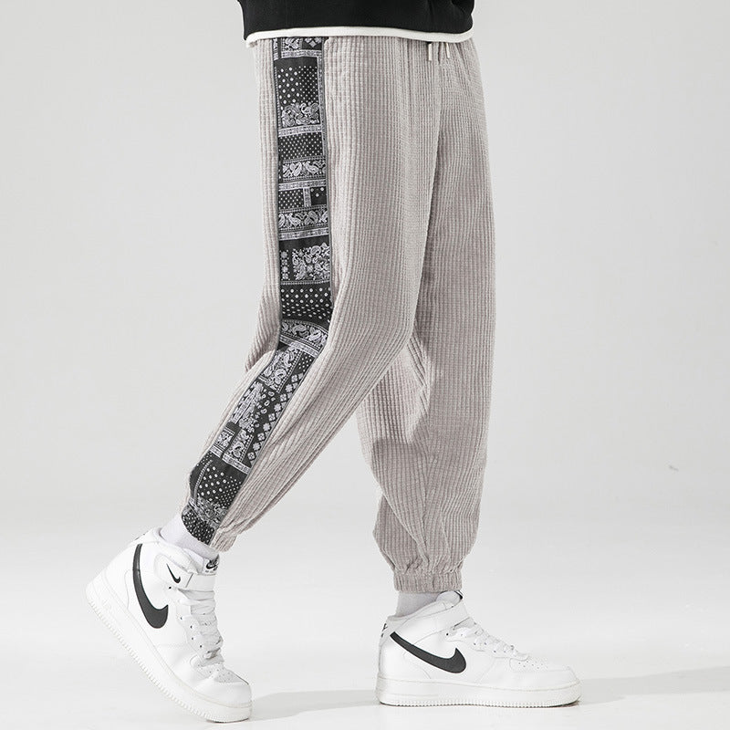 Men's cord joggers with bandana side insert, elastic waistband, tapered ankles and ribbed textured fabric Mune Fashion