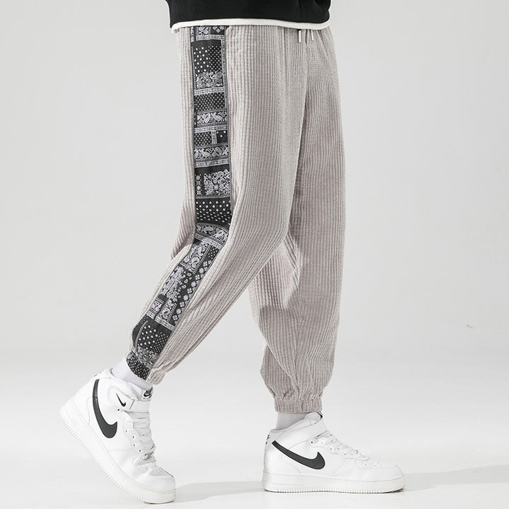 Men's cord joggers with bandana side insert, elastic waistband, tapered ankles and ribbed textured fabric Mune Fashion