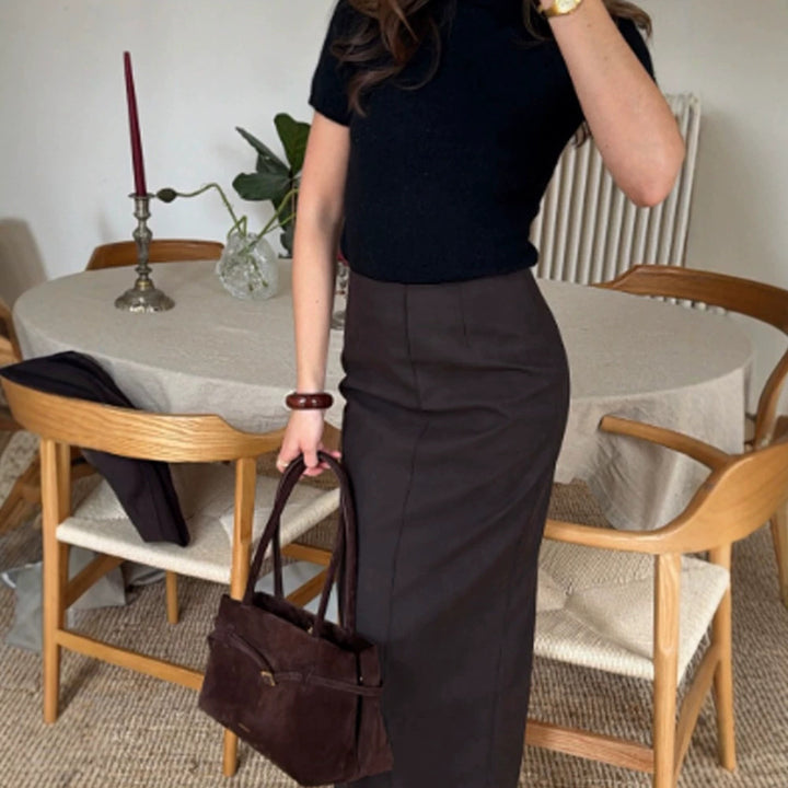 Women Two-Piece Tailoring Set with Cropped Blazer and High-Waisted Pencil Midi Skirt Mune Fashion