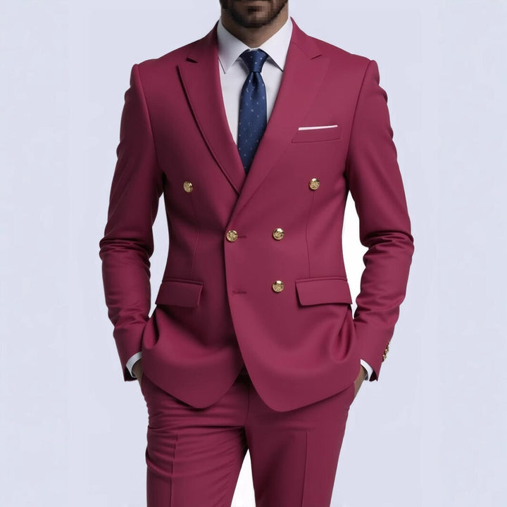 Men's double-breasted Slim-Fit suit with gold decorative buttons and slim business trousers Mune Fashion