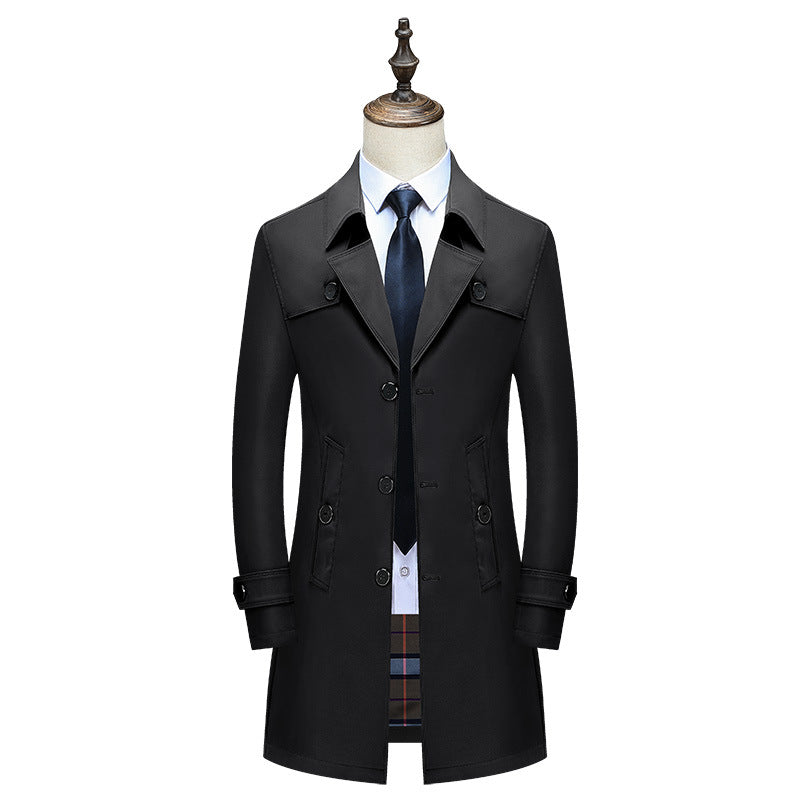 Men Elegant Slim-Fit Trench Coat with Classic Button Placket and Adjustable Cuffs Mune Fashion