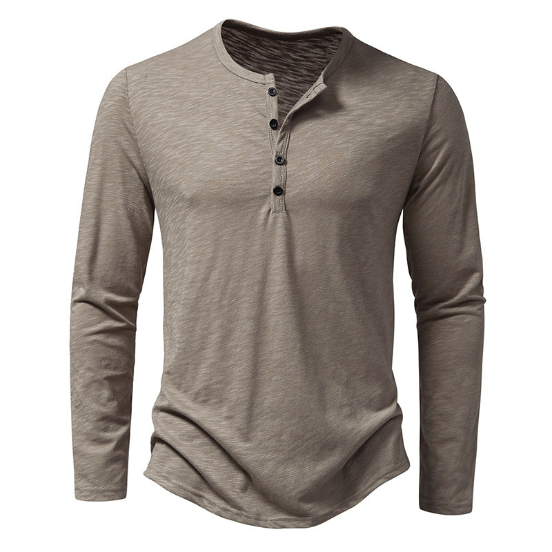 Men's fine knit Henley with round neck, concealed button placket and fitted silhouette Mune Fashion