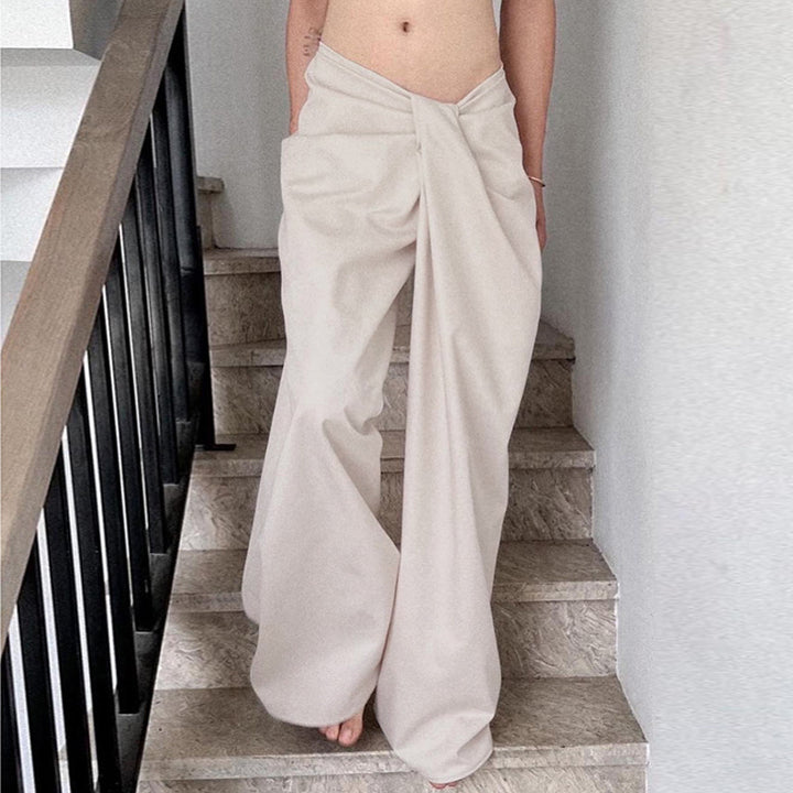 Women's high-waisted palazzo pants with drape detail and wide leg Mune Fashion