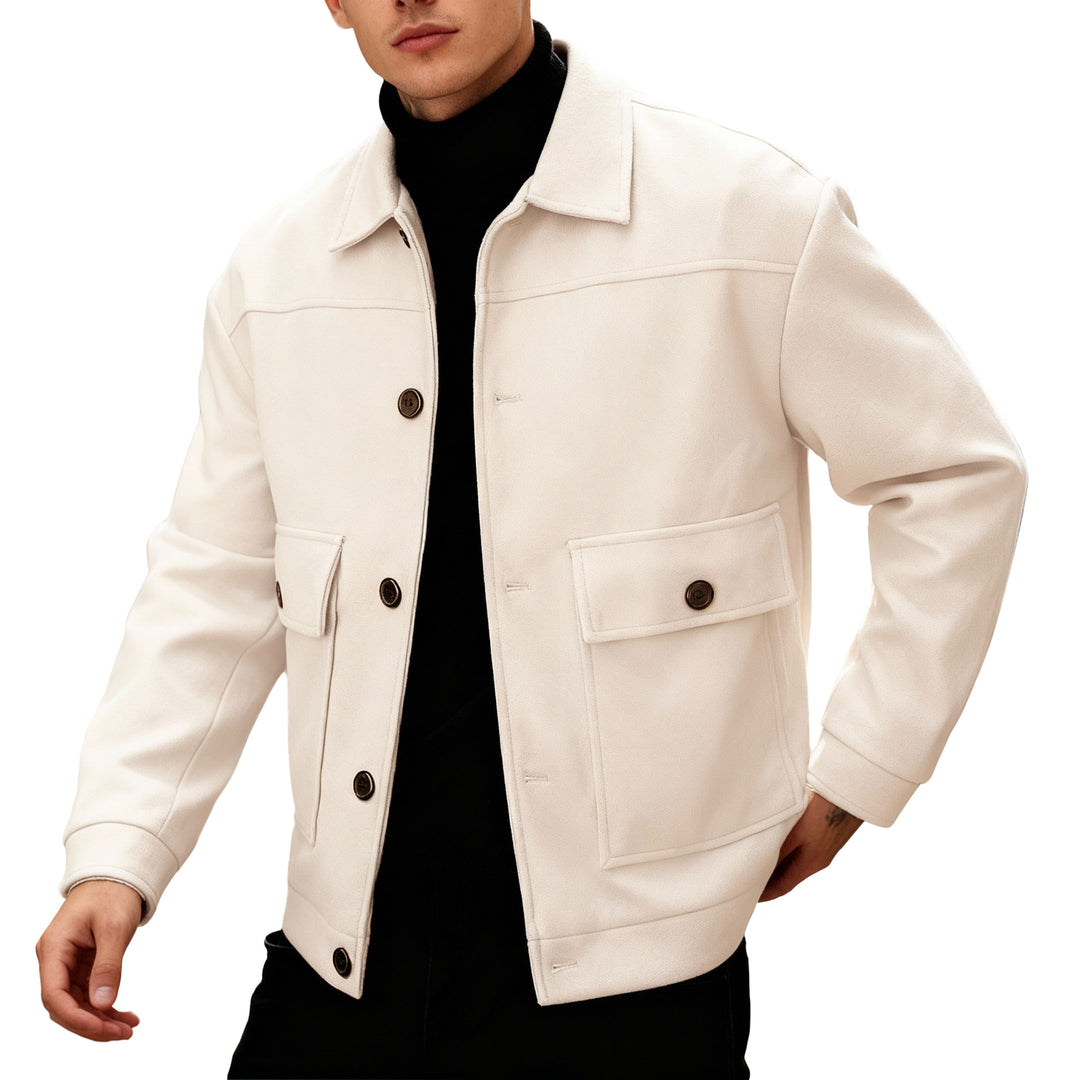 Men's short wool field jacket with shirt collar, flap pockets, and clear silhouette Mune Fashion
