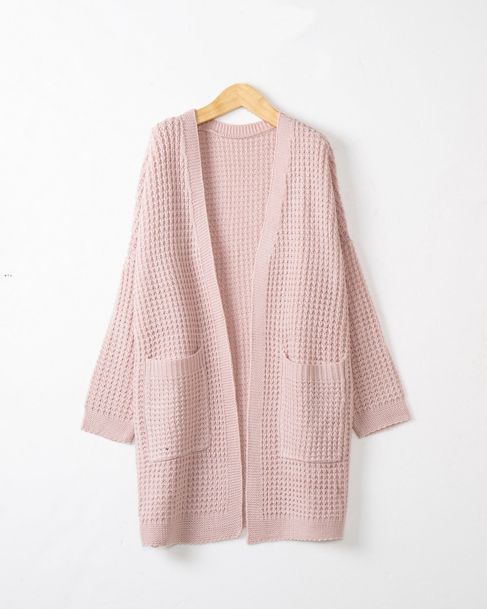 Women Long Oversize Knit Coat with Open Front and Patch Pockets Mune Fashion