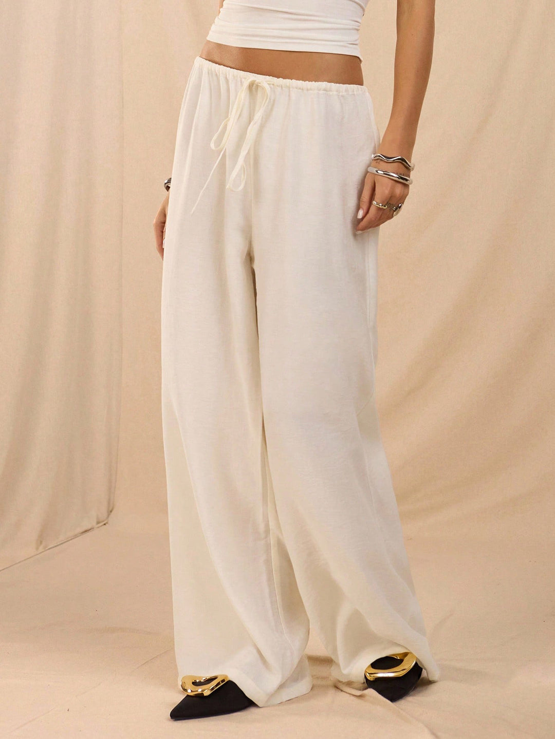 Ladies Wide Relax Pants made of Viscose-Linen Blend with Elastic Waistband and Drawstring Mune Fashion