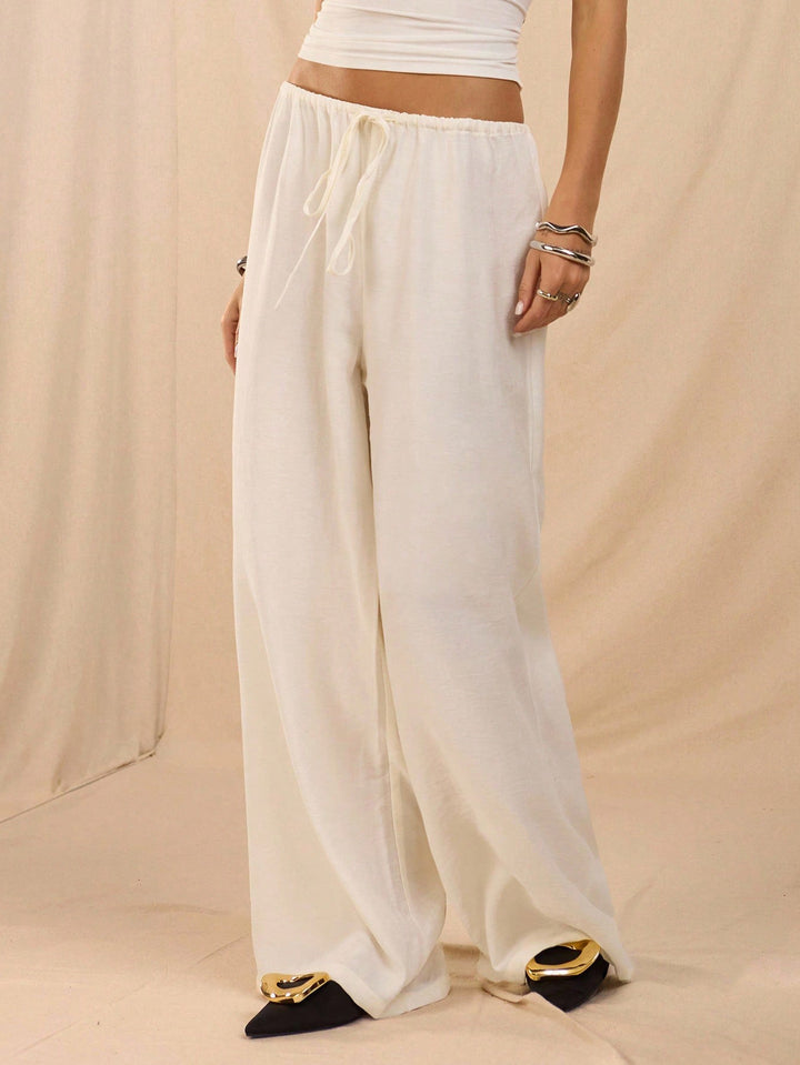 Ladies Wide Relax Pants made of Viscose-Linen Blend with Elastic Waistband and Drawstring Mune Fashion