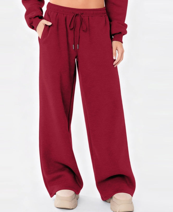 Women's wide lounge pants with high comfort waistband, elastic drawstring and side slant pockets Mune Fashion