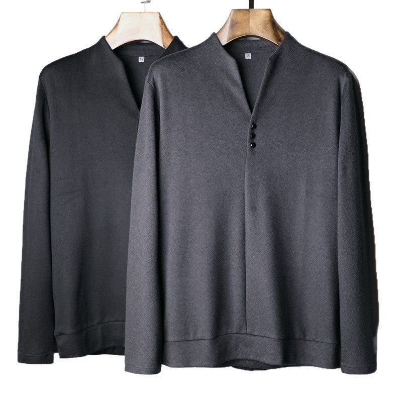 Men's Lightweight Fine Knit Long Sleeve with Concealed Button Placket and Stand Collar Mune Fashion