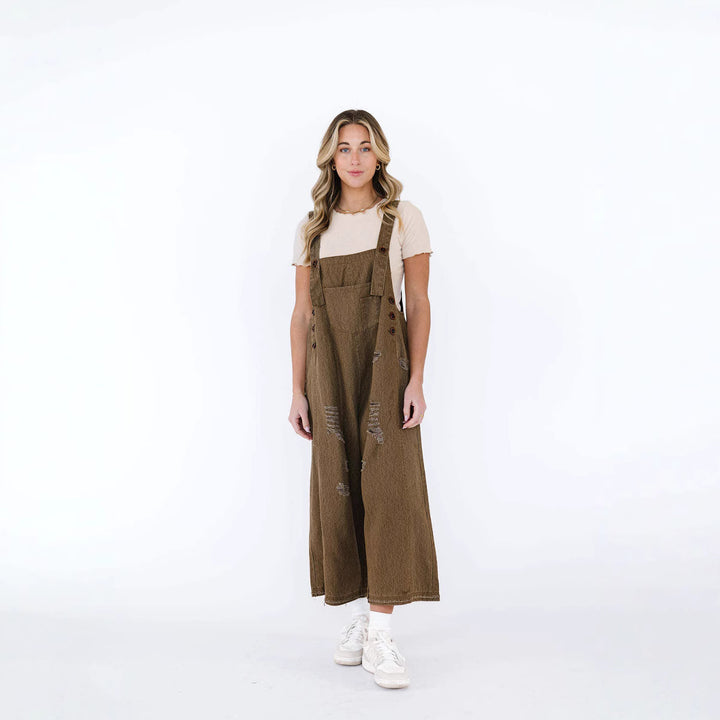 Women's casual washed denim overalls with rips and wide leg Mune Fashion