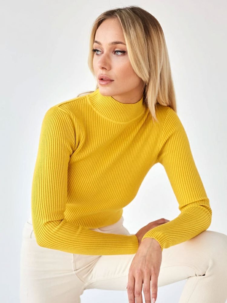 Women's Short-Cut Ribbed Turtleneck Sweater with Fitted Cut Mune Fashion