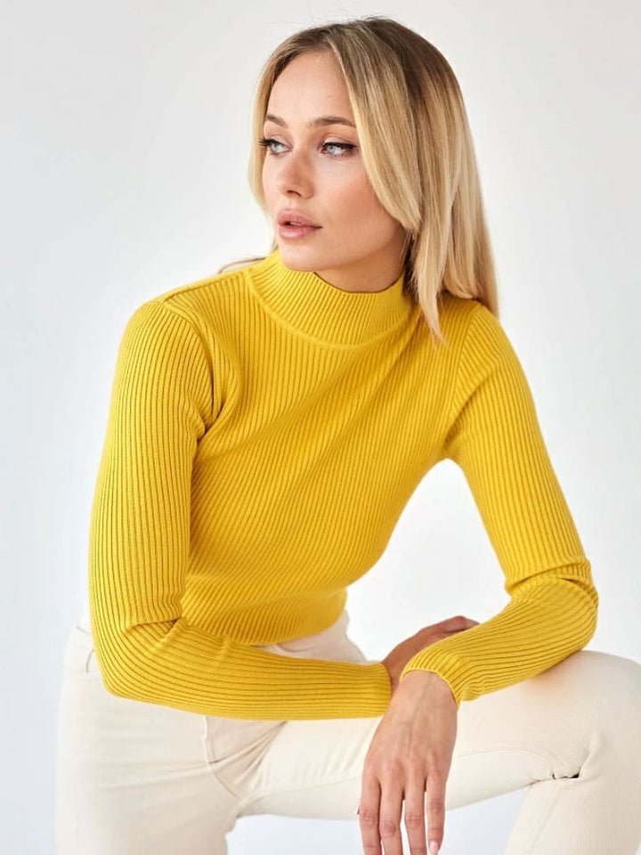 Women's Short-Cut Ribbed Turtleneck Sweater with Fitted Cut Mune Fashion