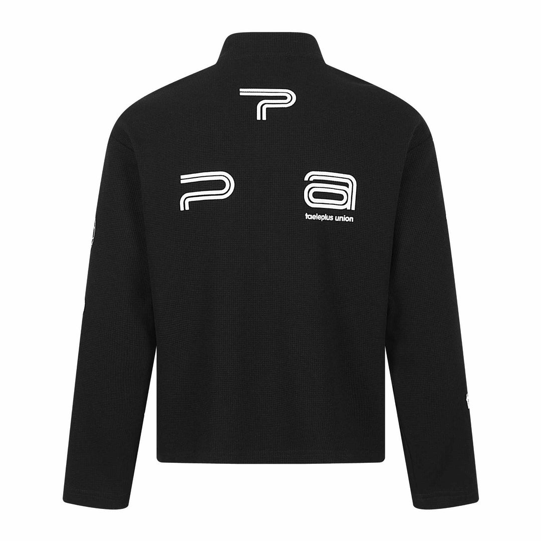 Unisex Thermal Waffle Half-Zip with Stand-Up Collar and Allover Logo Print Mune Fashion