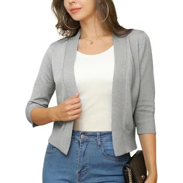 Women’s open short cardigan with three-quarter sleeves and elastic hem Mune Fashion