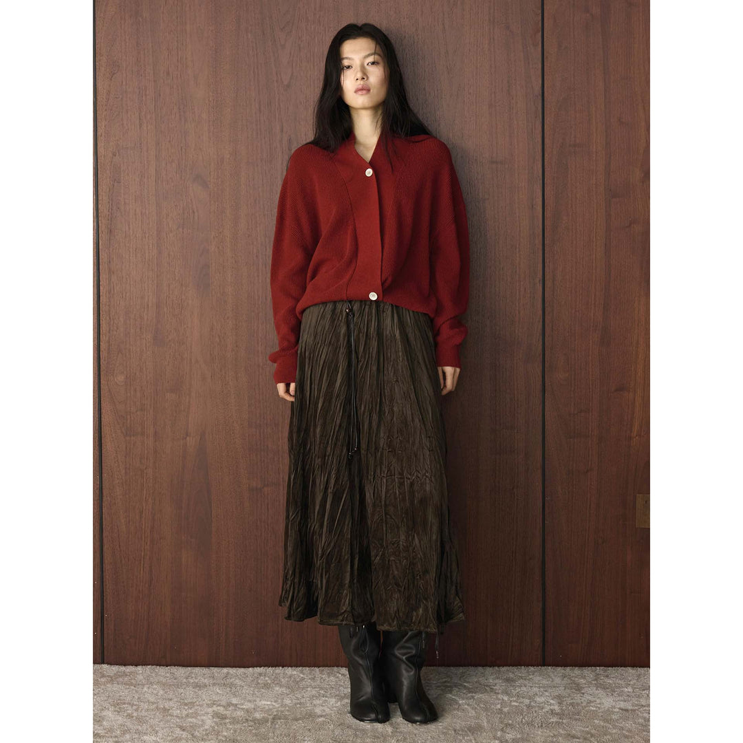 Women's Pleated Midi Skirt with Crinkle Structure Mune Fashion