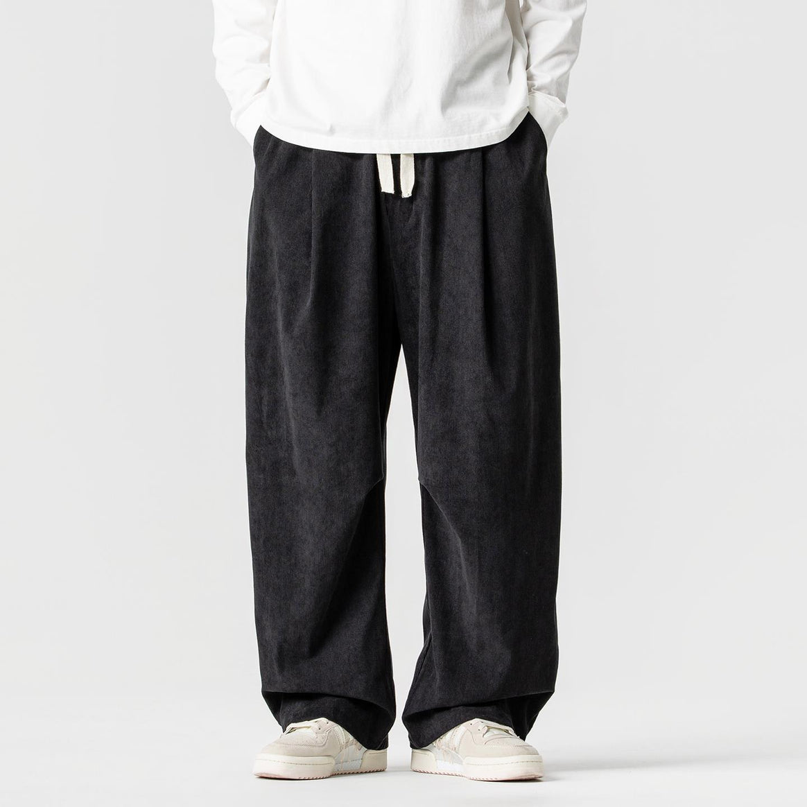 Men's wide-cut corduroy pants with pleats, drawstring, and casual baggy silhouette Mune Fashion