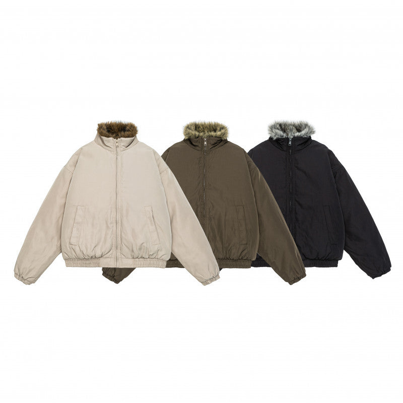Women's oversized padded bomber jacket with elastic hem and faux fur trim Mune Fashion