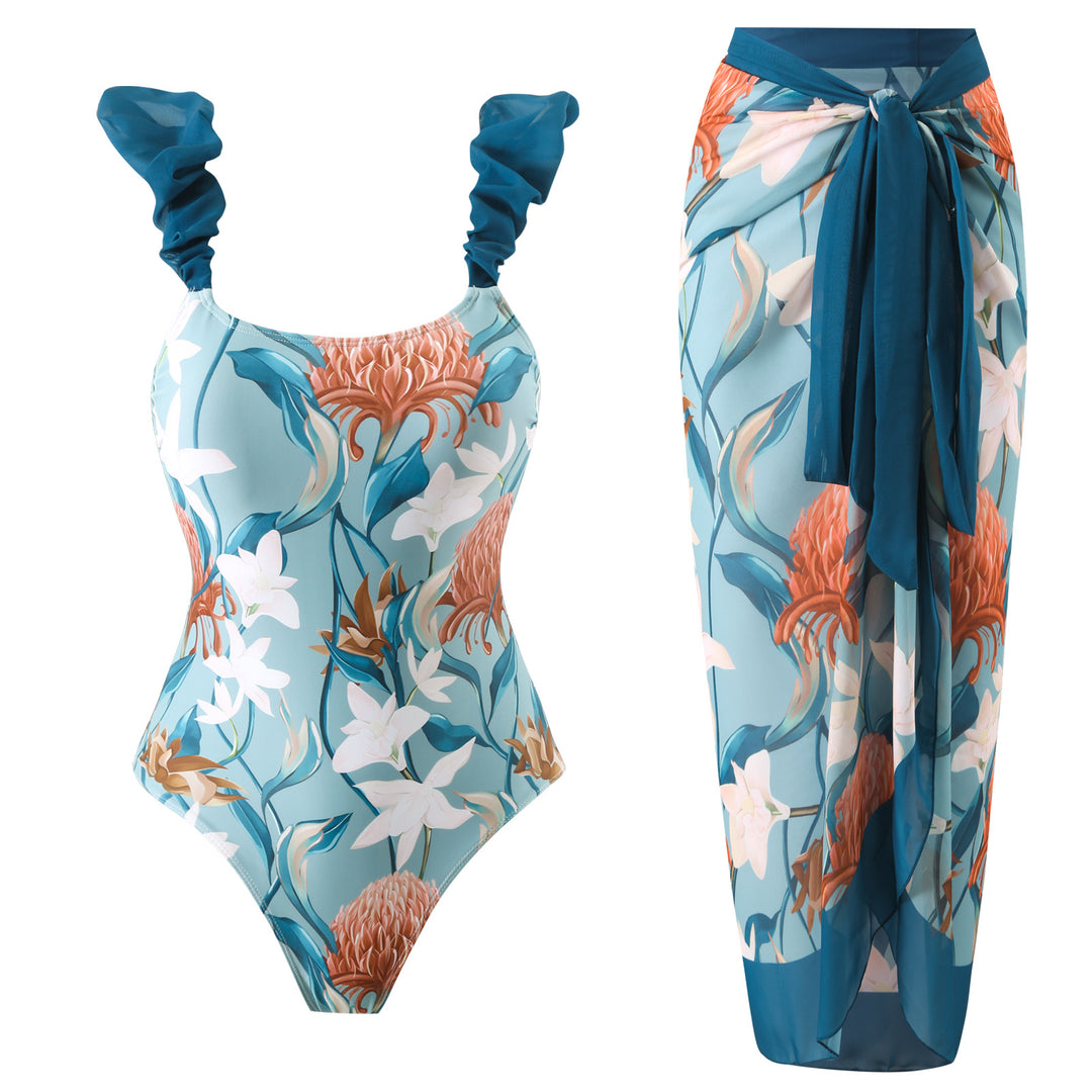 Women's One-Piece Swimsuit with Floral Ruffle Details Mune Fashion