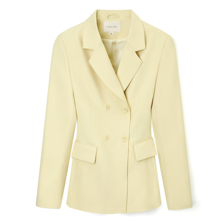 Women Double-breasted tailored business blazer with flap pockets and notched lapel Mune Fashion