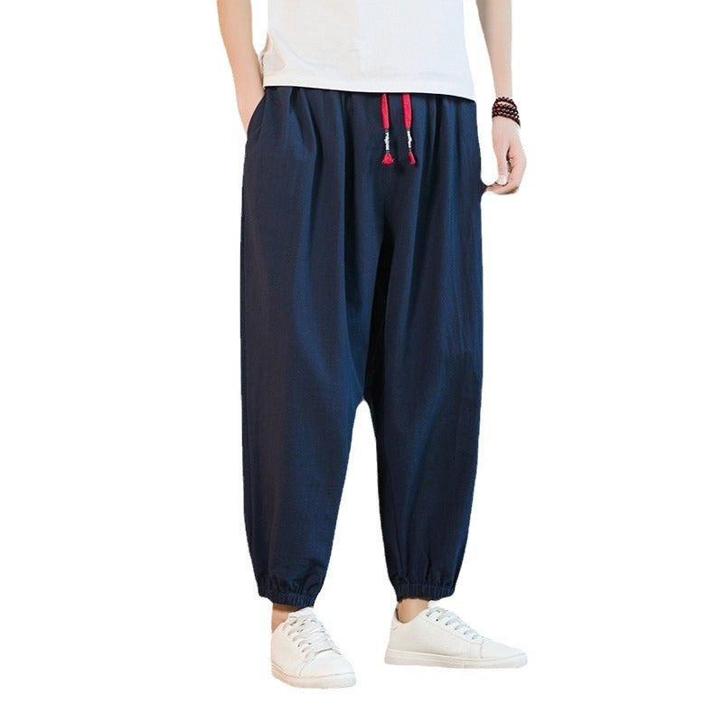 Men's loose harem pants with elastic waistband and decorative drawstring Mune Fashion
