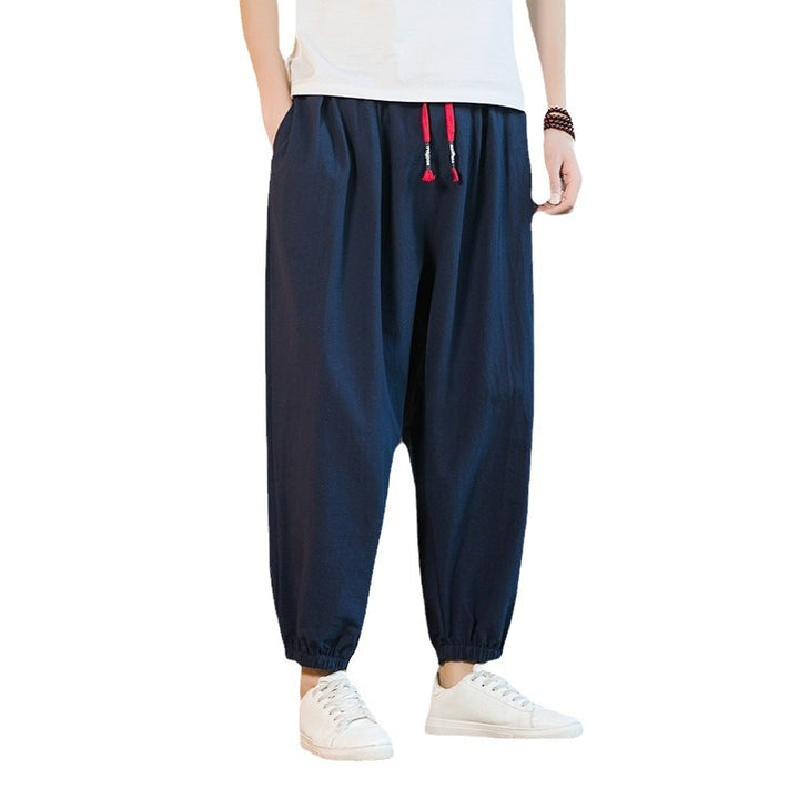 Men's loose harem pants with elastic waistband and decorative drawstring Mune Fashion