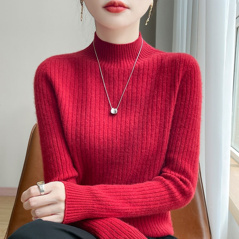 Women's Narrow Ribbed Knit Mockneck with Extra Soft Cashmere Look Mune Fashion