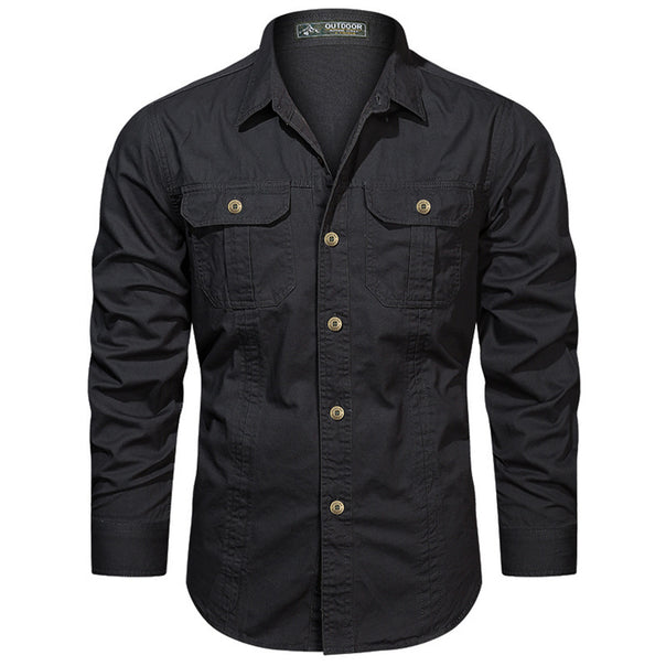 Men's long-sleeved cotton shirt with chest pockets and fitted cut Mune Fashion