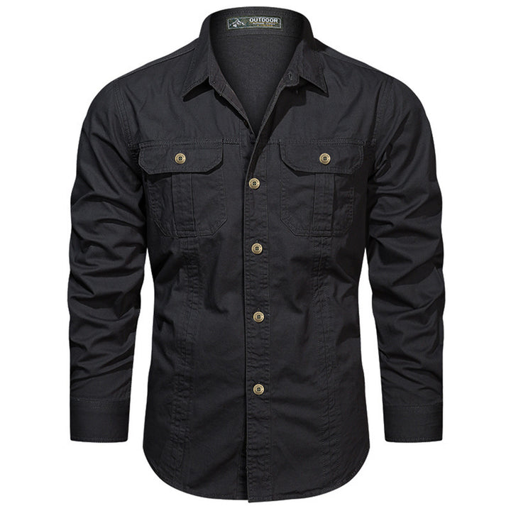 Men's long-sleeved cotton shirt with chest pockets and fitted cut Mune Fashion