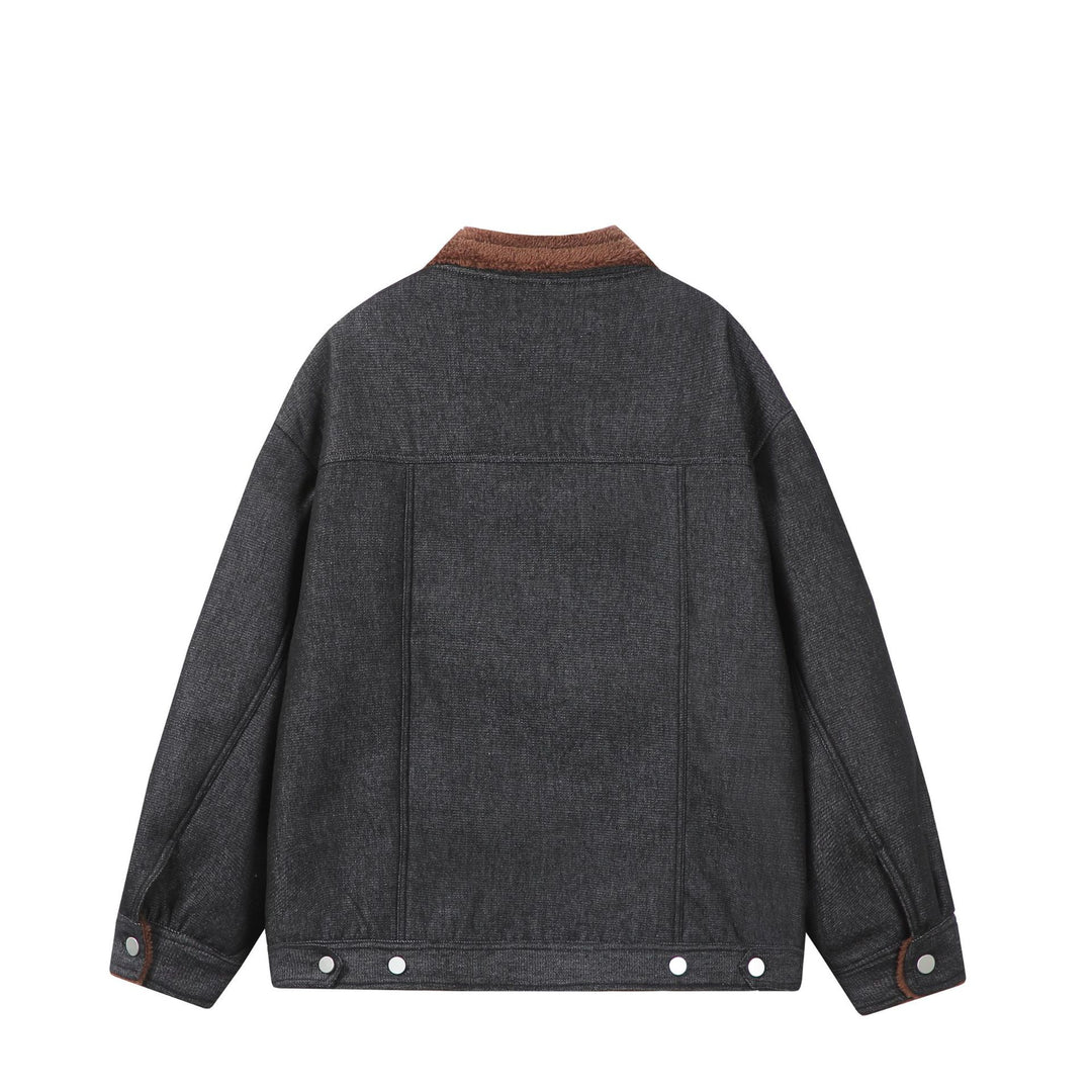 Men's Lined Denim Jacket with Teddy Collar, Snap Front and Utility Pockets Mune Fashion