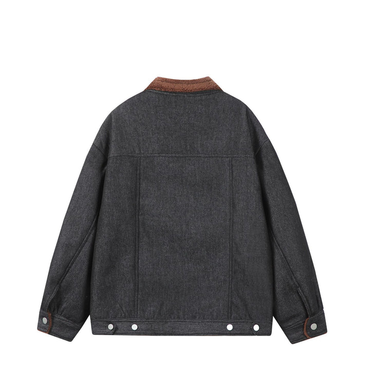 Men's Lined Denim Jacket with Teddy Collar, Snap Front and Utility Pockets Mune Fashion