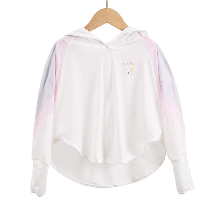 Unisex nan ultralight children's sun protection jacket with hood, zipper, mesh lining, and bear embroidery Mune Fashion
