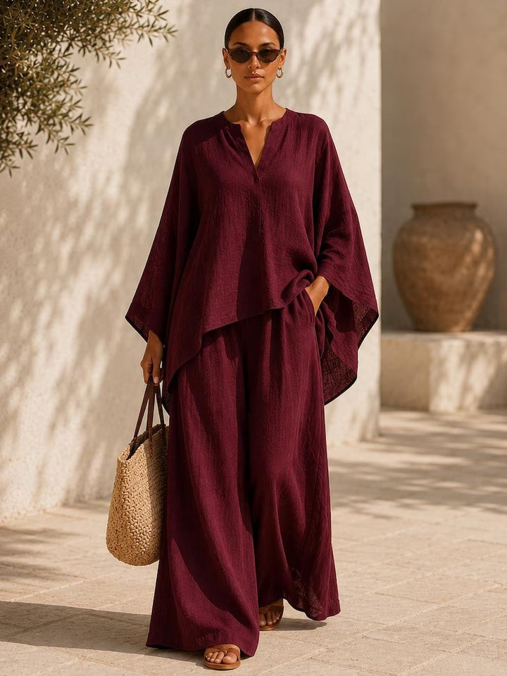 Women Wide Linen Look Set Mune Fashion