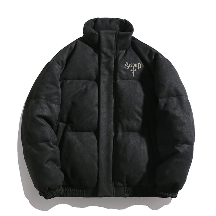 Unisex Padded Jacket with Velour Surface, High Stand-Up Collar and Concealed Zipper Mune Fashion