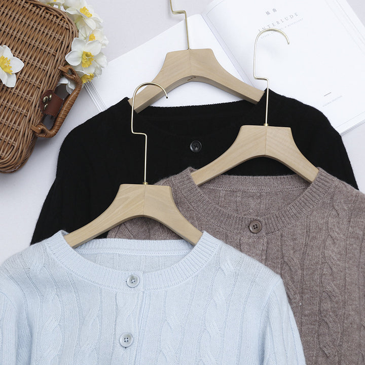 Women's Short-Cut Cable Knit Cardigan Made of Lightweight Cotton Blend with Fine Ribbed Cuffs Mune Fashion