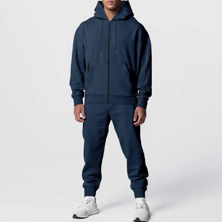 Men's urban zip hoodie with kangaroo pocket and tapered joggers set Mune Fashion