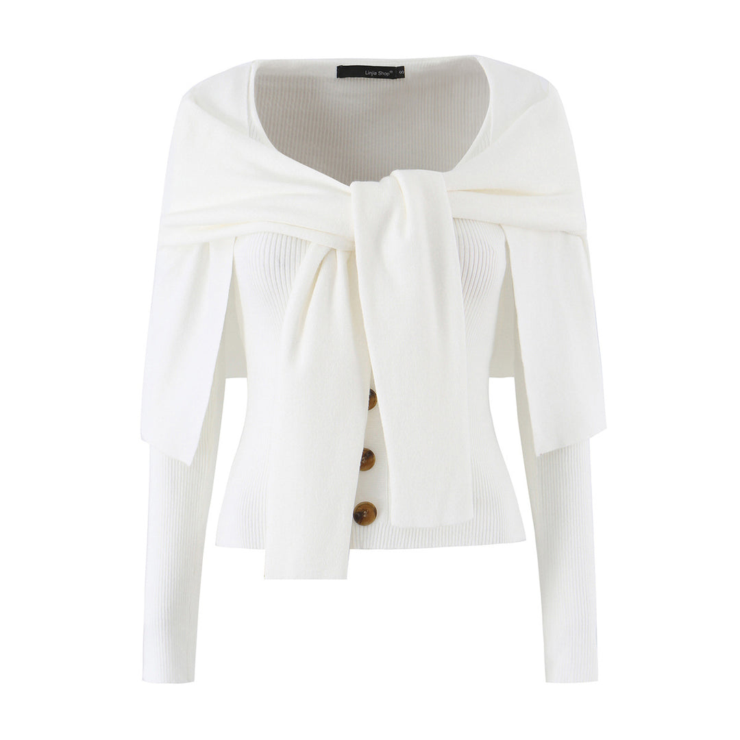Women's shoulder knit cardigan with removable shoulder shawl detail Mune Fashion